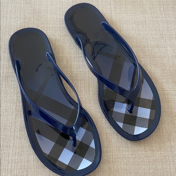 Burberry Shoes - Burberry Navy Check Jelly Flip Flop Sandals size 7